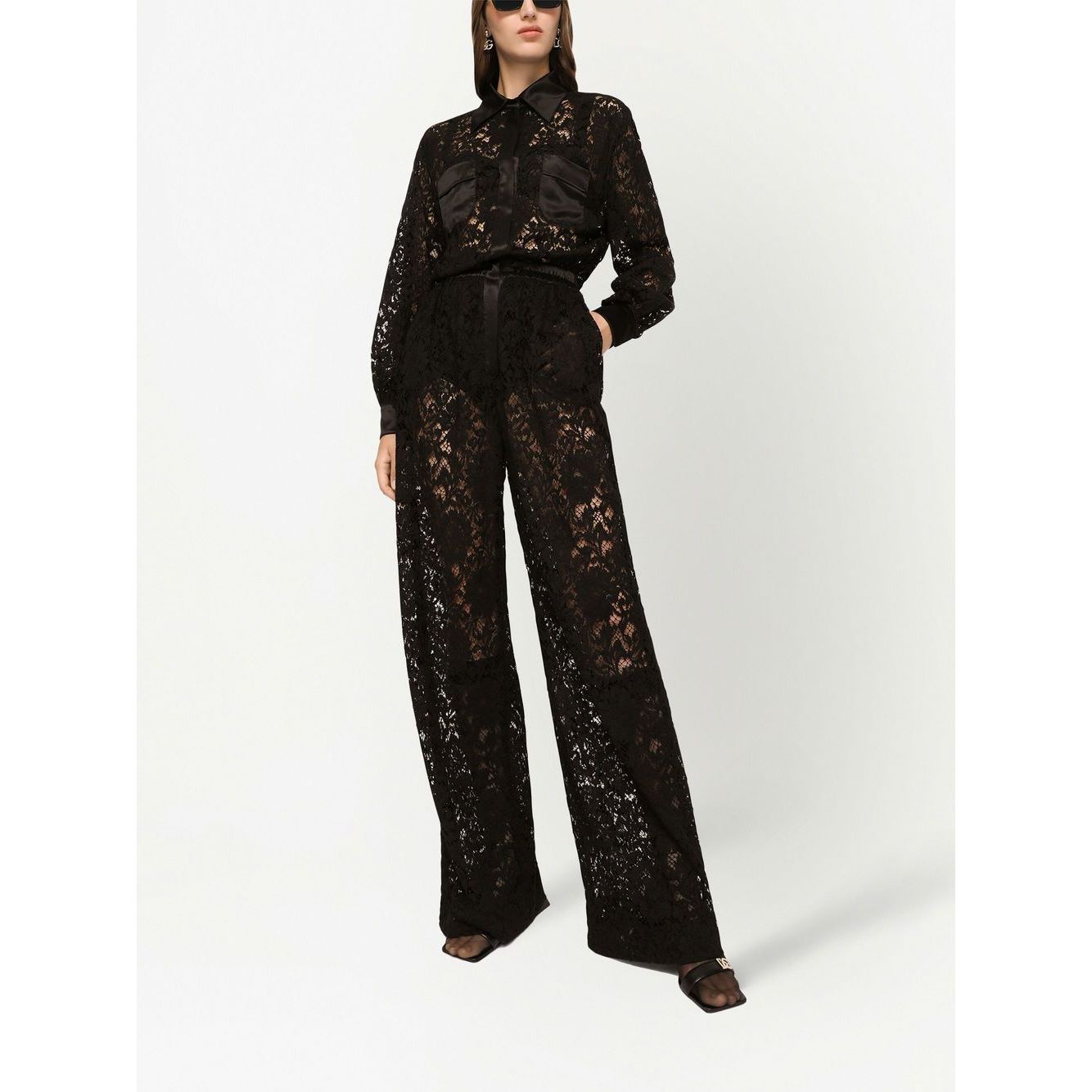 Dolce & Gabbana lace-trim long-sleeve jumpsuit