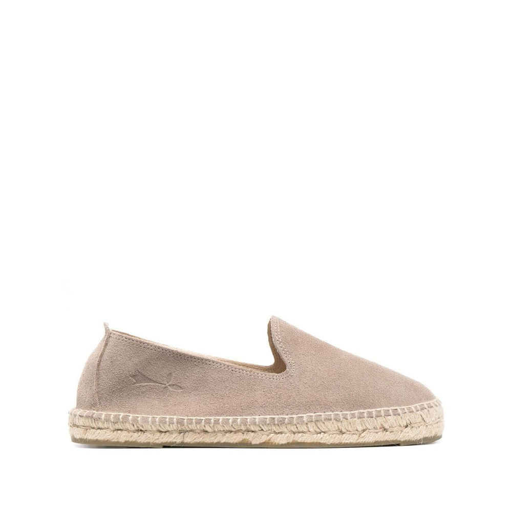 Manebí MANEBI Flat shoes Dove Grey suede espadrilles with braided raffia sole, slip-on style, taupe beige color, side view