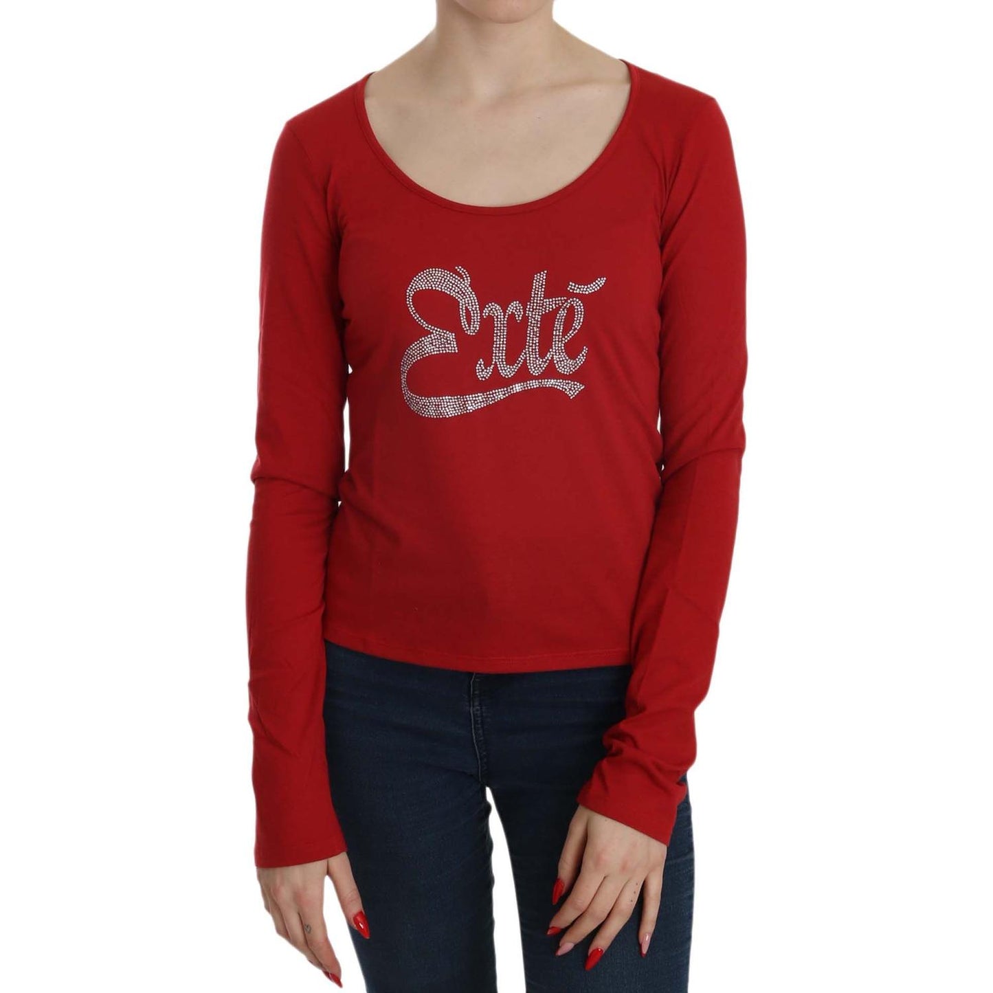 Exte Red Crystal Embellished Long Sleeve Blouse