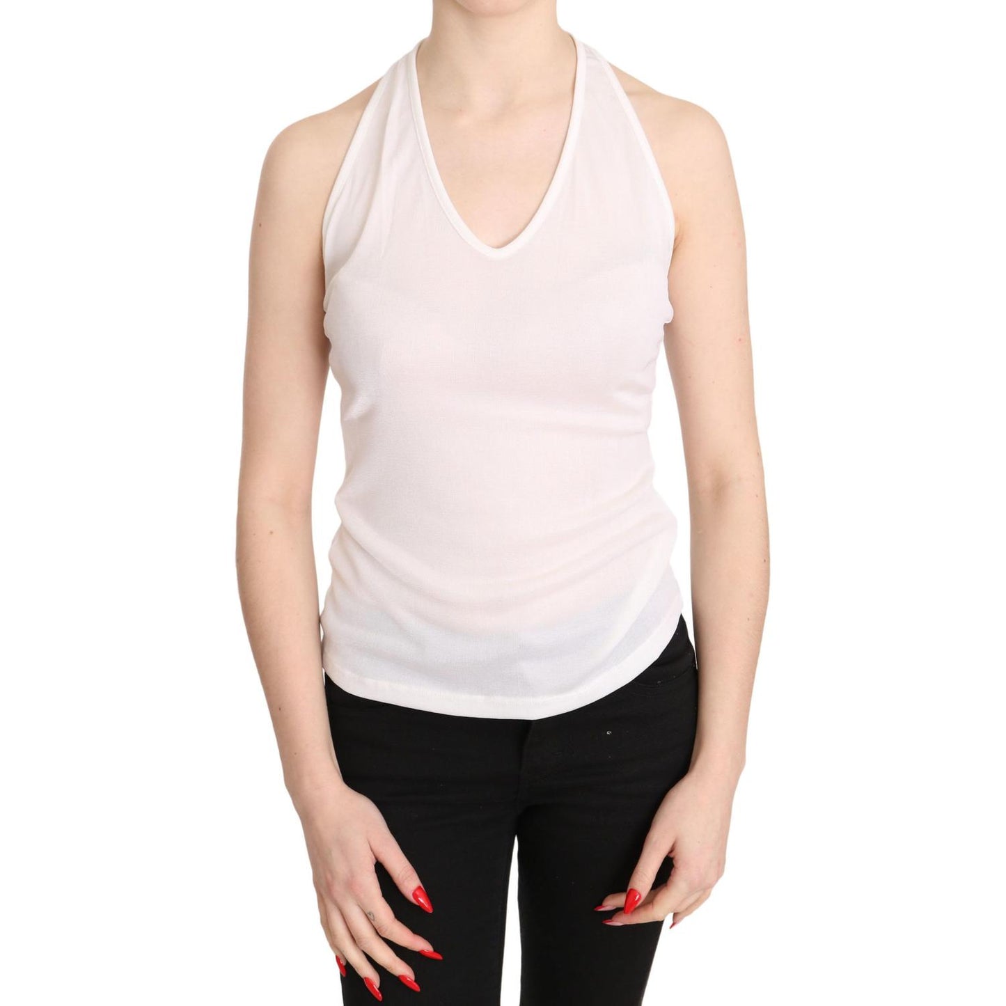 GF Ferre White Halter Cotton Sleeveless Casual Tank Top Blouse