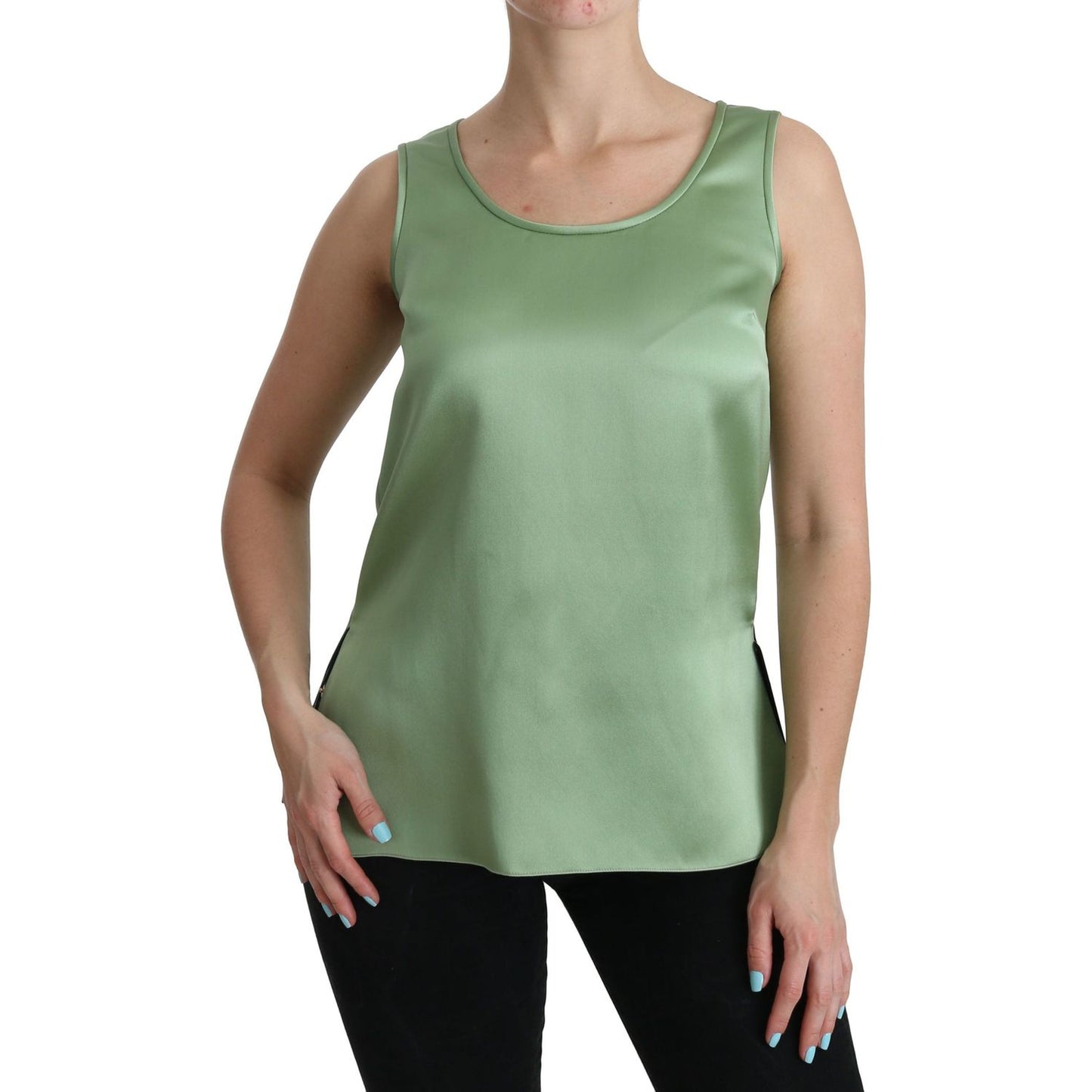 Dolce & Gabbana Green Sleeveless 100% Silk Top Tank Blouse