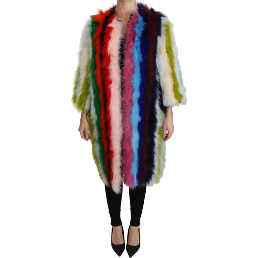 Dolce & Gabbana Multicolor Turkey Feather Cape Fur Coat Coats & Jackets