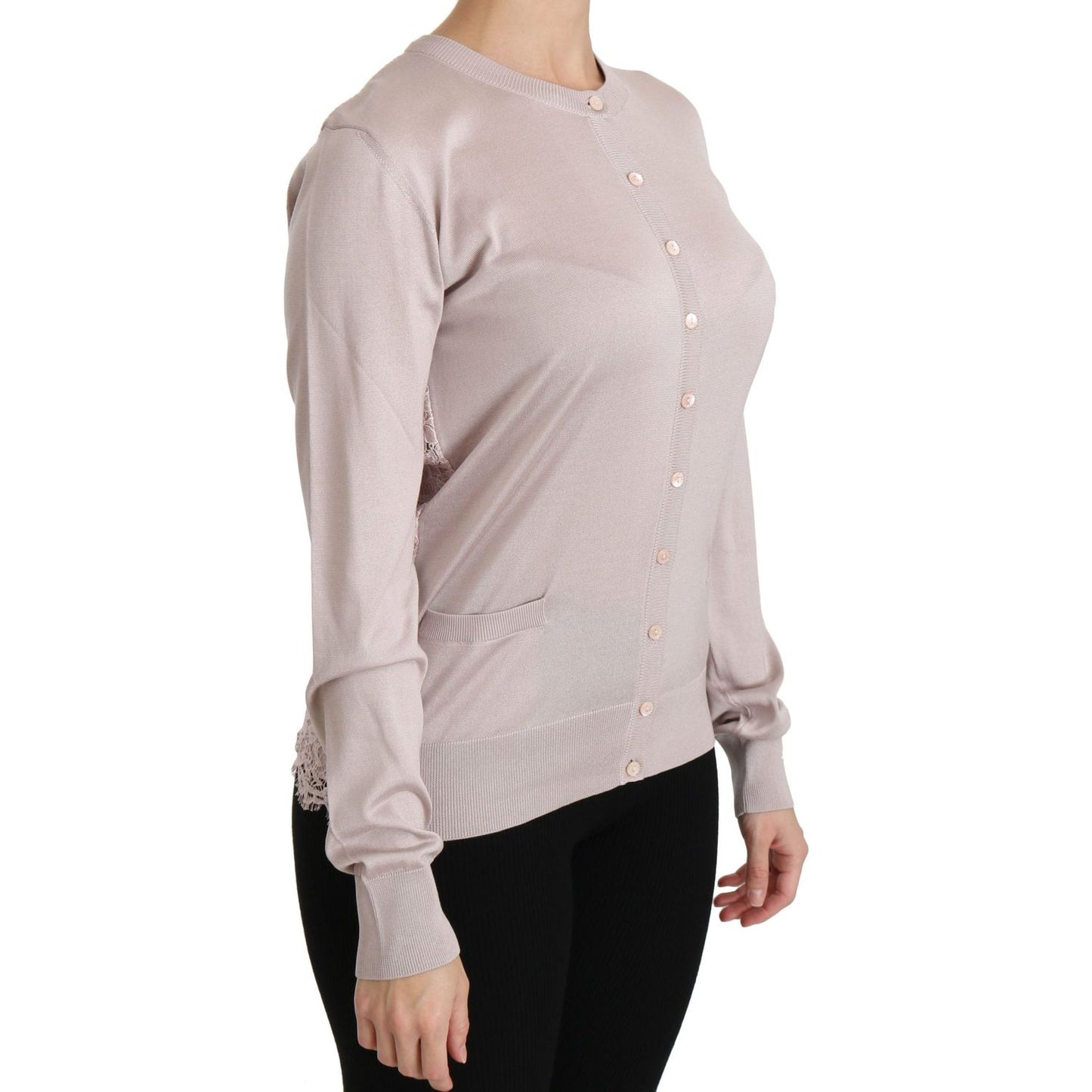 Dolce & Gabbana Silk Pink Long Sleeve Lace Top Sweater