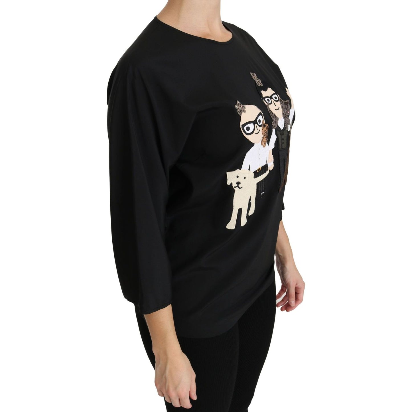 Dolce & Gabbana Black #dgfamily Top T-shirt Silk Blouse