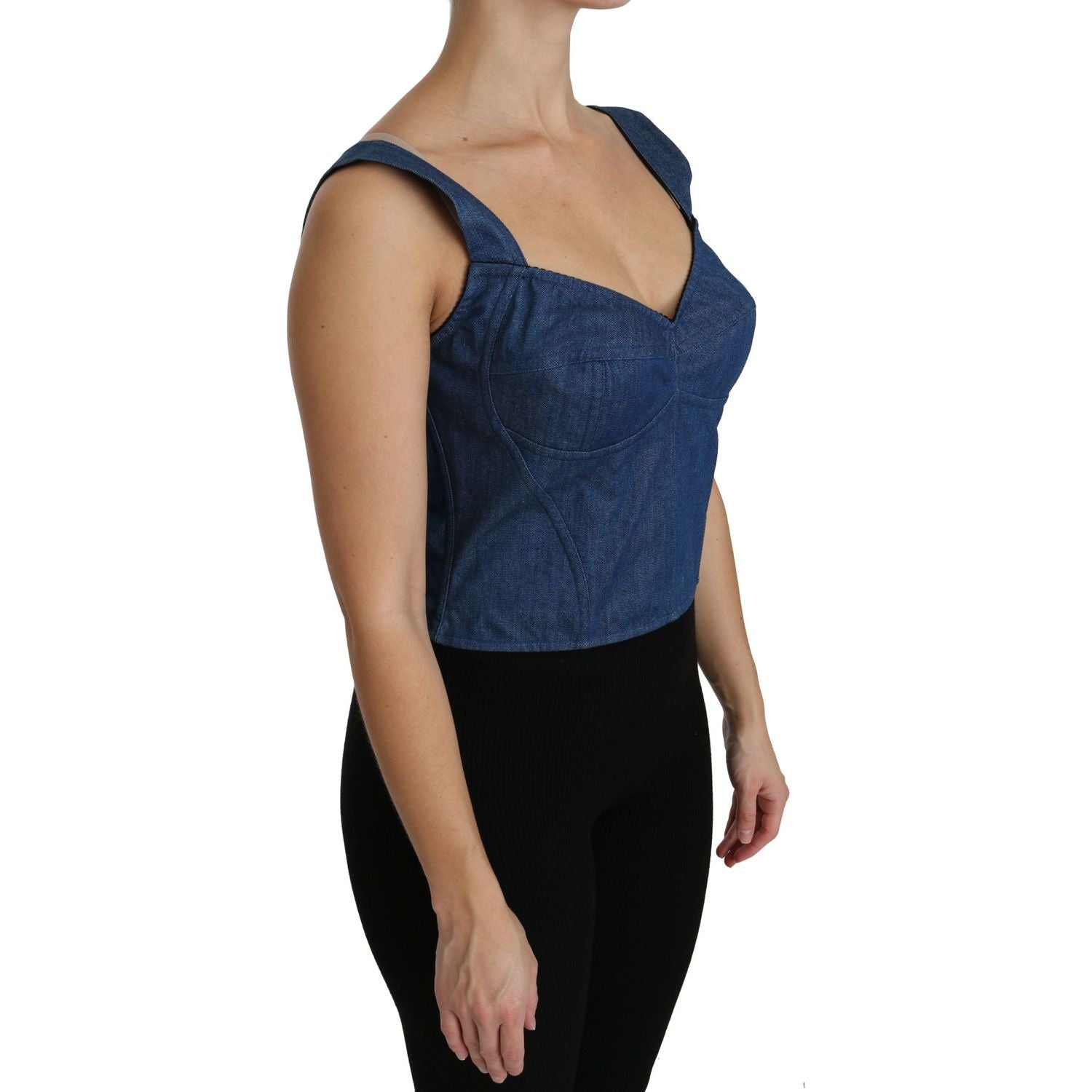 Dolce & Gabbana Blue Sleeveless Bustier Blouse Cotton Top