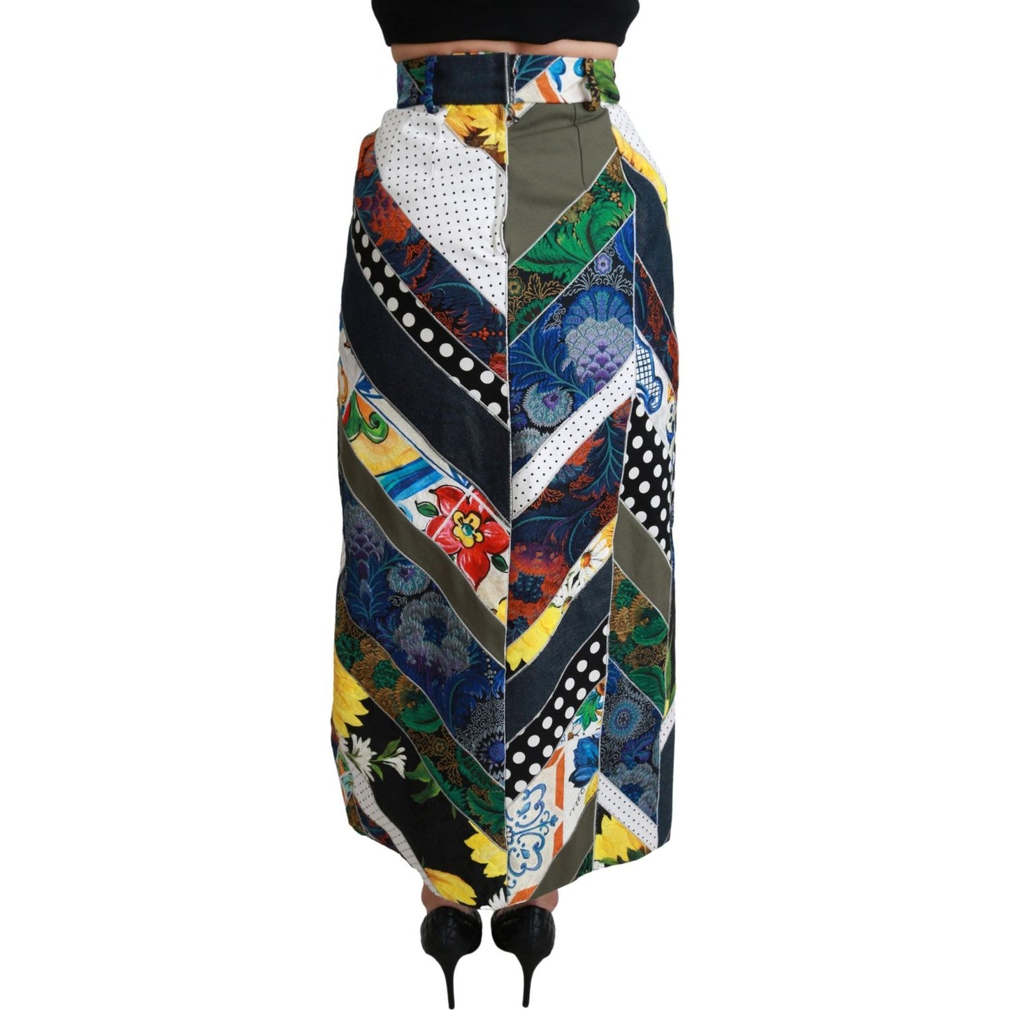 Dolce & Gabbana Multicolor Silk Geometric High Waist Maxi Skirt