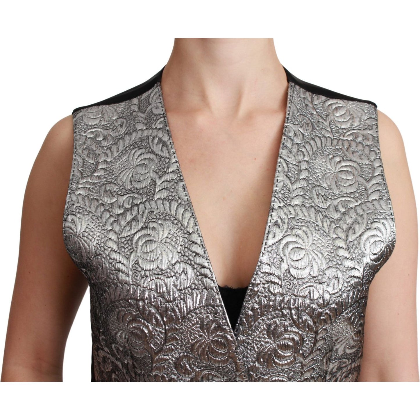Dolce & Gabbana Silver Brocade Sleeveless Metallic Top