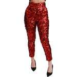Dolce & Gabbana Dolce & Gabbana Elegant High-Waist Cropped Red Trousers PAN71052-40 1728,67345645728,Clothing,Dolce & Gabbana,IT40|S,Jeans & Pants - Women - Clothing,Material: 100% Polyester,New with tags,Red,Women,Women - Clothing