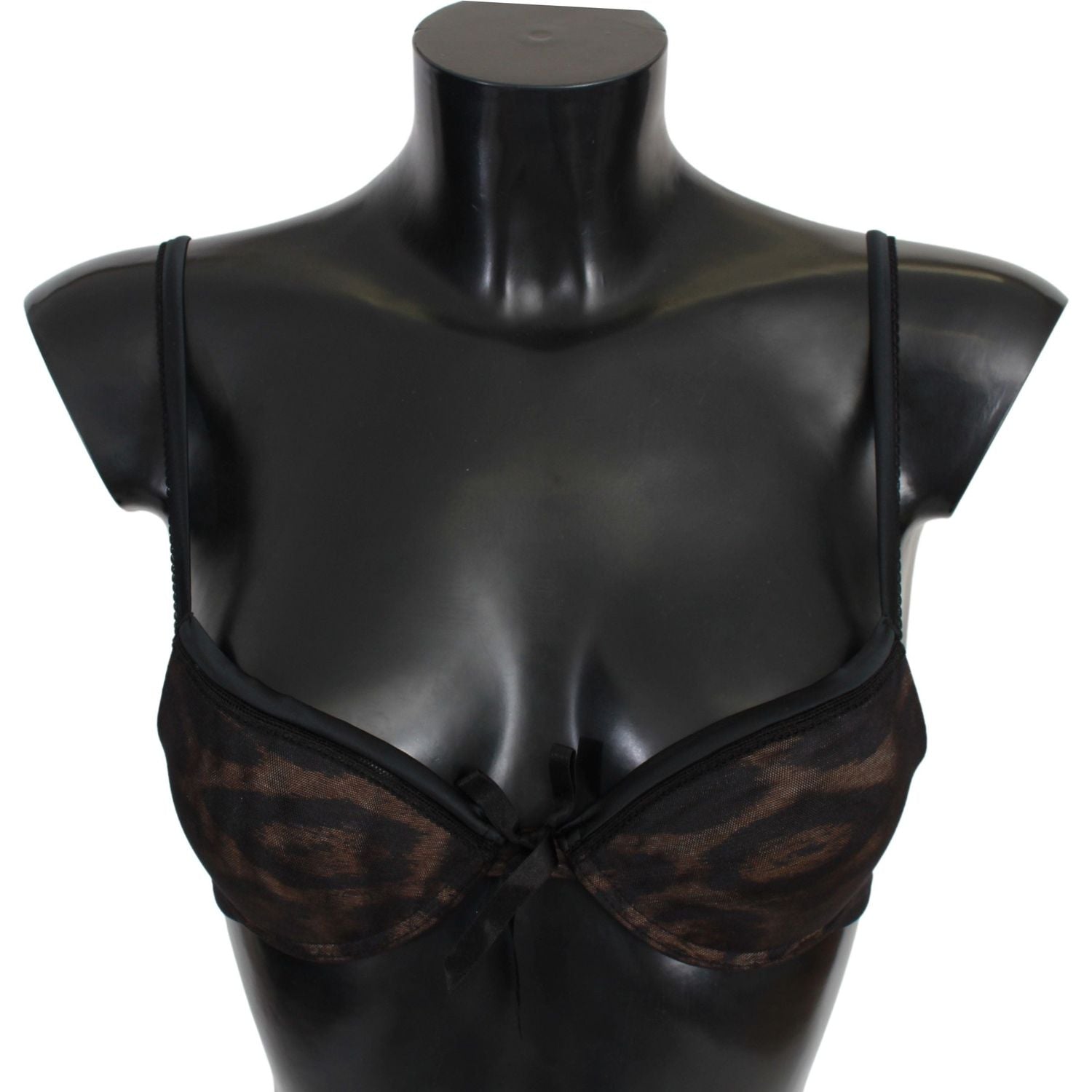 Roberto Cavalli Black Leopard Nylon Push Up Bra Underwear