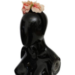 Dolce & Gabbana Pink Silk Black Floral Headband Logo Diadem SMY100152