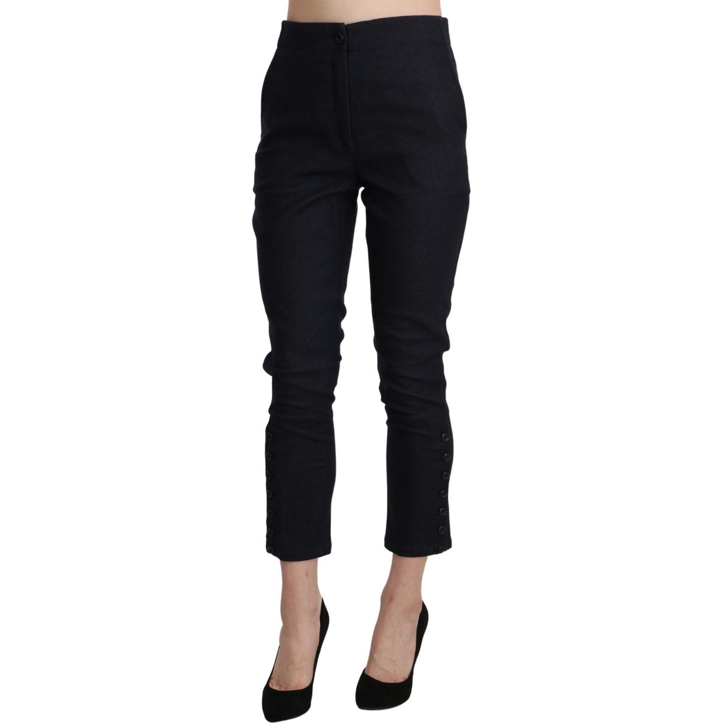 Ermanno Scervino Black High Waist Capri Cropped Cotton Pants Jeans & Pants