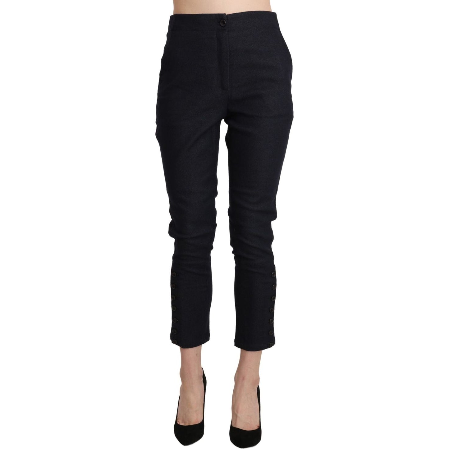 Ermanno Scervino Black High Waist Capri Cropped Cotton Pants Jeans & Pants