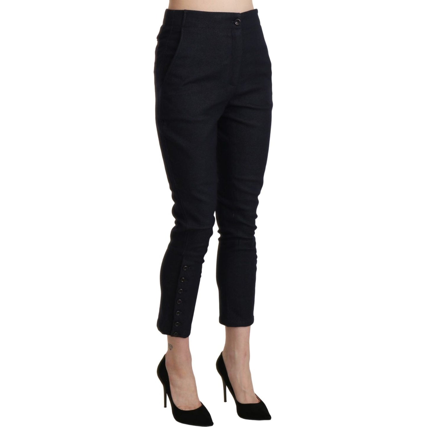 Ermanno Scervino Black High Waist Capri Cropped Cotton Pants Jeans & Pants
