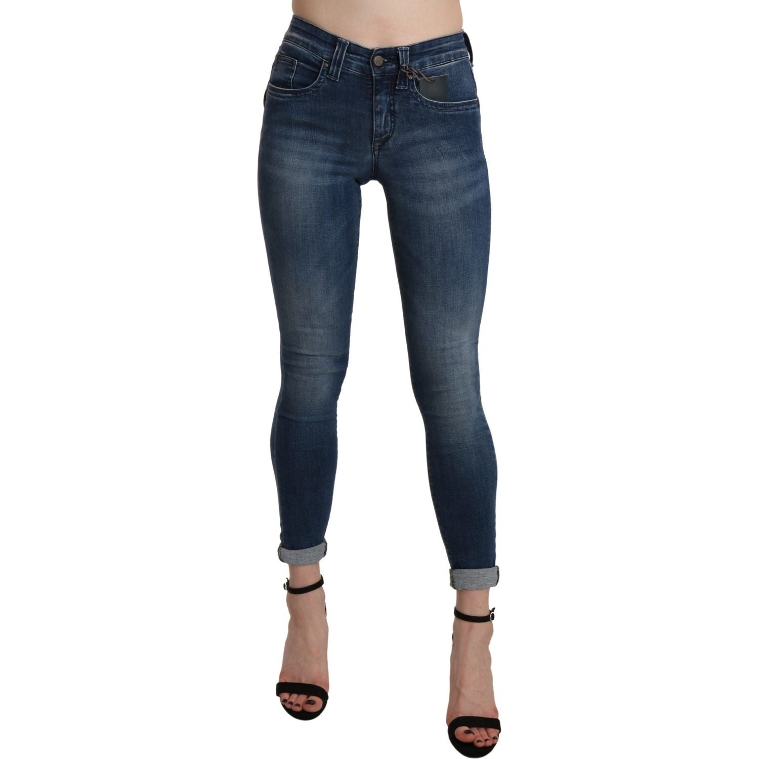 Ermanno Scervino Blue Washed High Waist Skinny Cropped Cotton Jeans