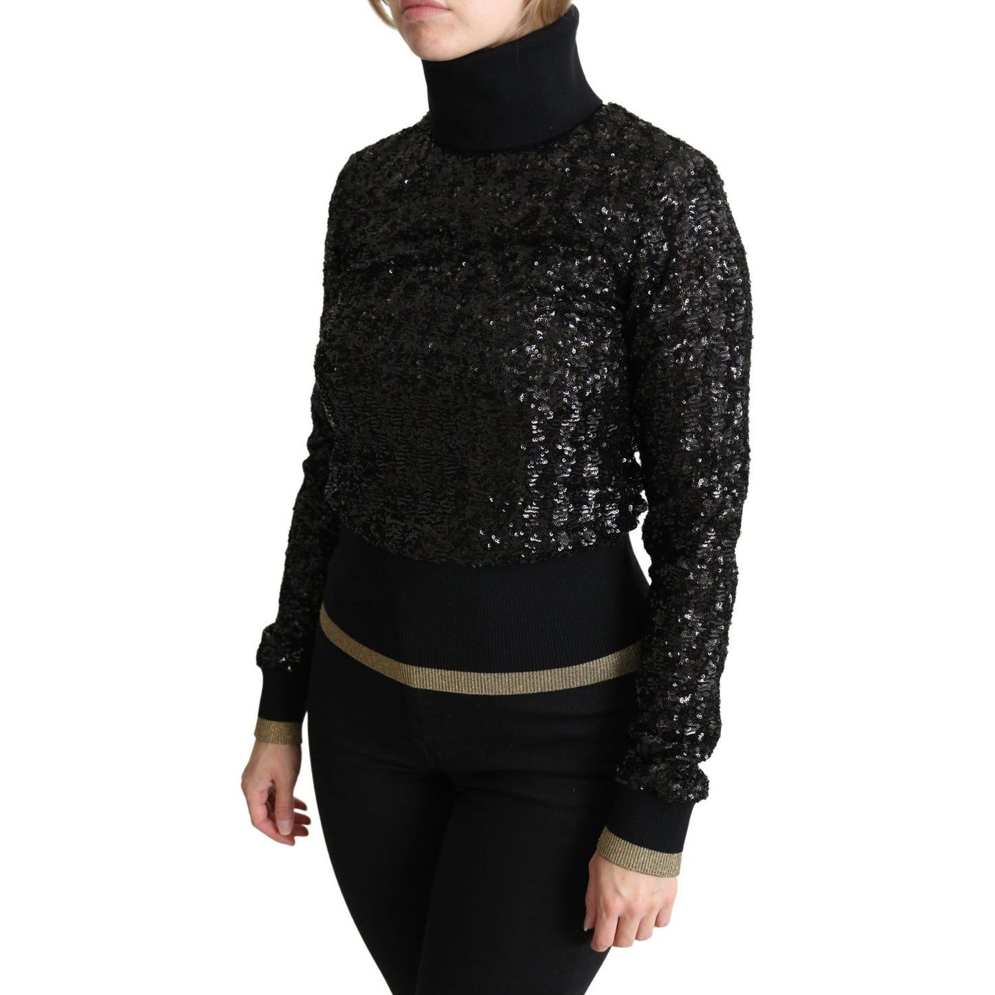 Dolce & Gabbana Black Sequined Knitted Turtle Neck Sweater
