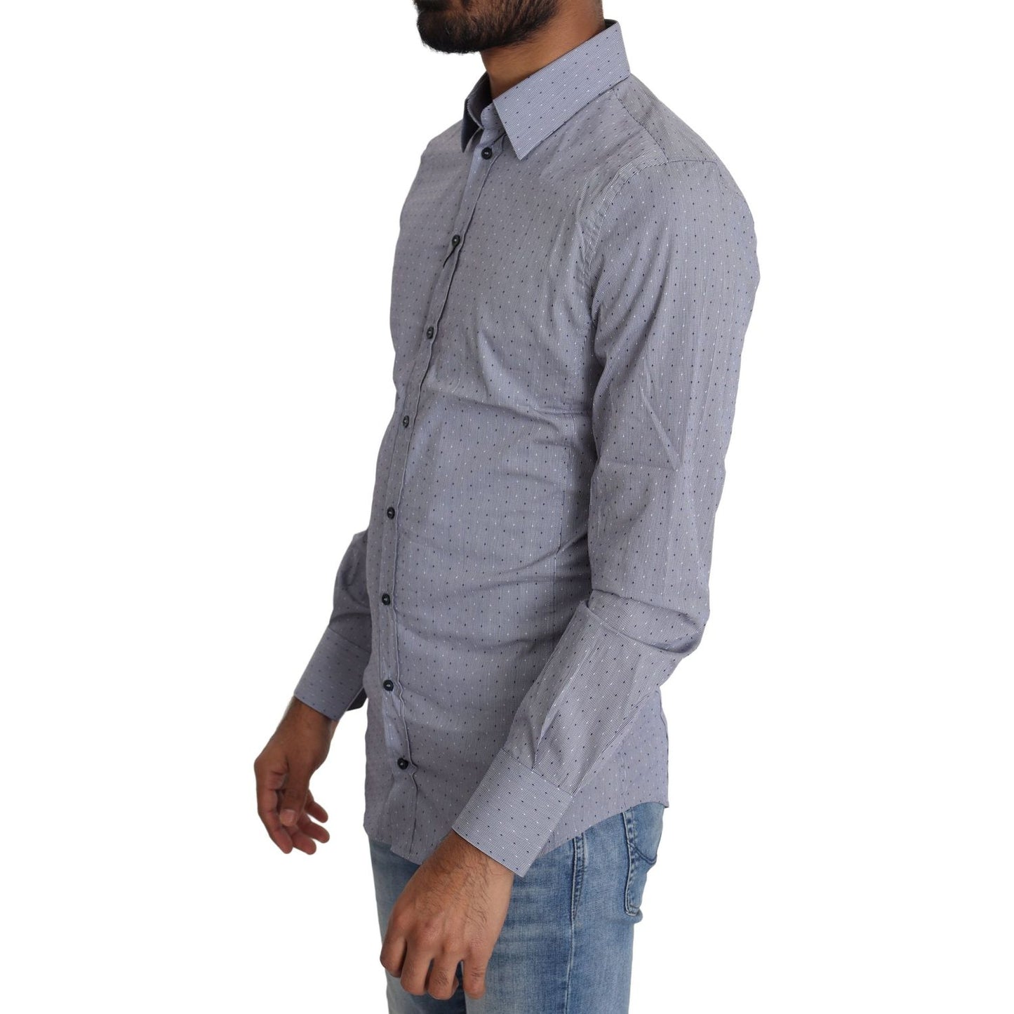 Dolce & Gabbana Gray Dotted Semi Fitted Formal SICILIA Shirt