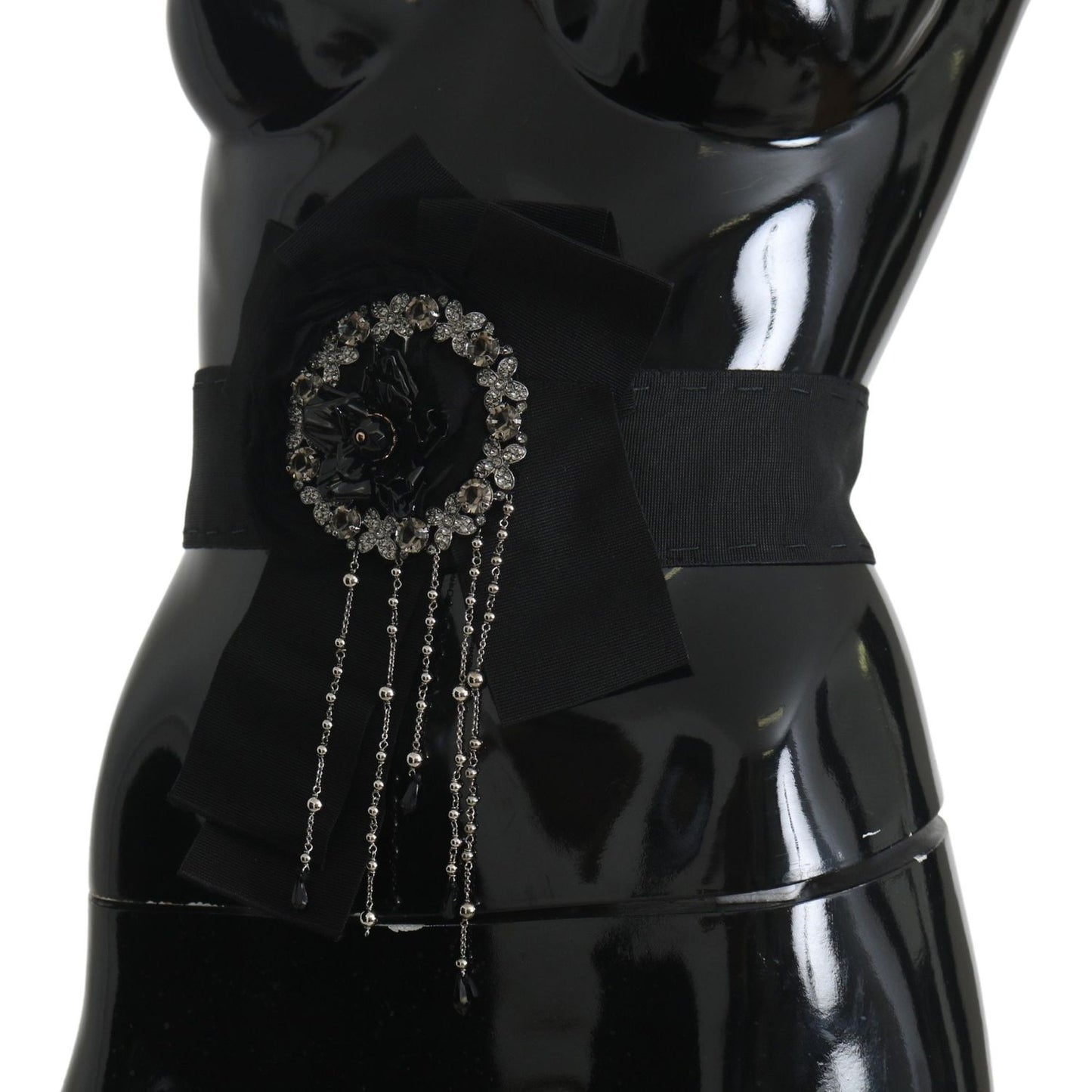 Dolce & Gabbana Black Crystal Brooch Wide Wai SATORIA Belt SMY100474-38