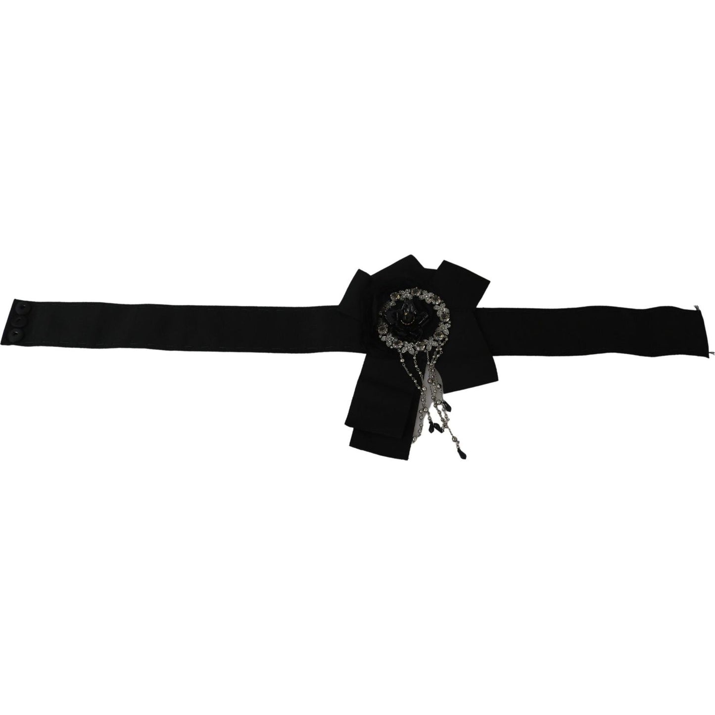 Dolce & Gabbana Black Crystal Brooch Wide Wai SATORIA Belt SMY100474-38