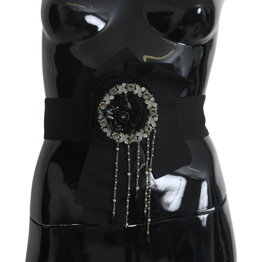 Dolce & Gabbana Black Crystal Brooch Wide Wai SATORIA Belt SMY100474-38