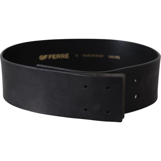 GF Ferre Black Genuine Leather Wide Logo Waist Belt Belt