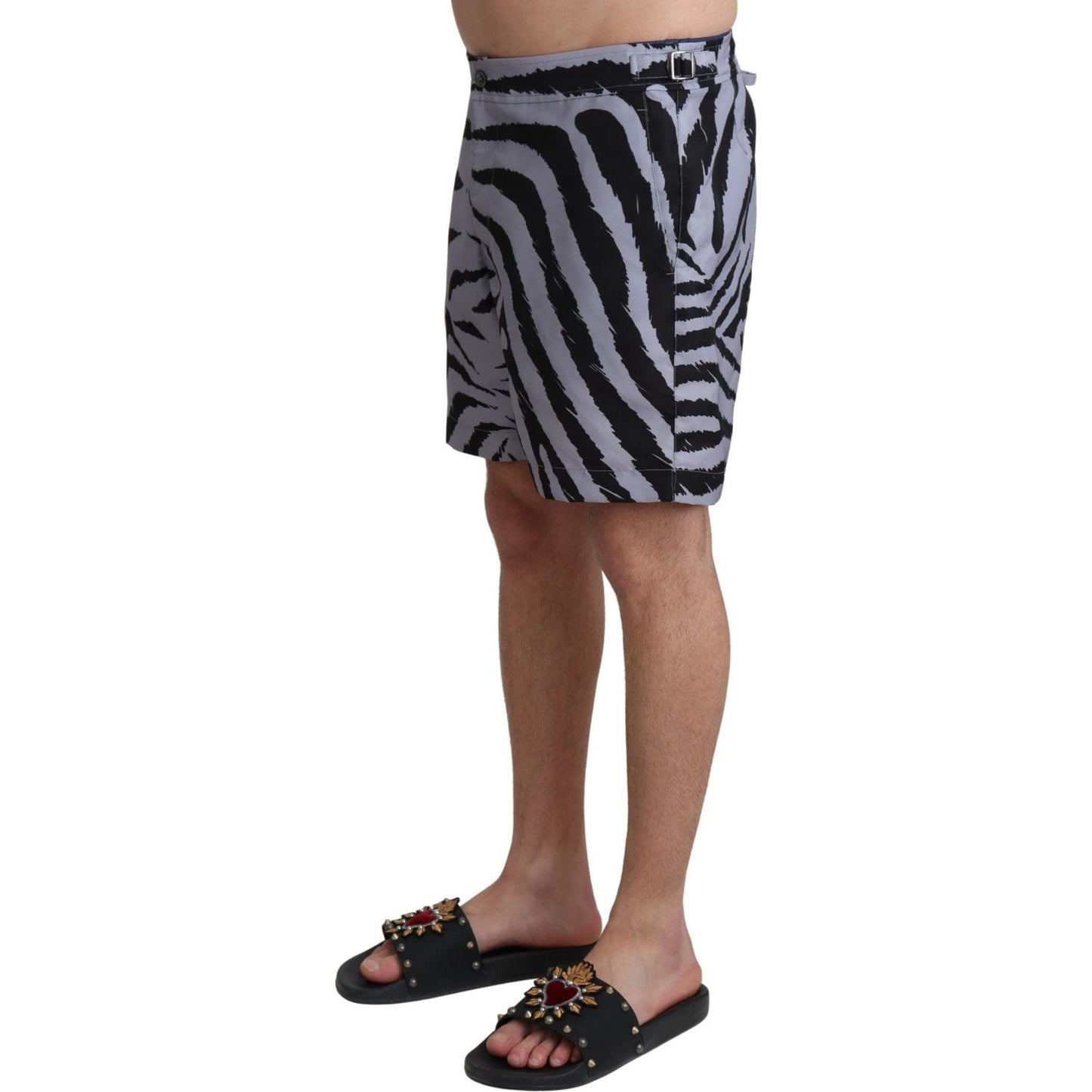 Dolce & Gabbana Gray Zebra Print Beachwear Shorts BIK1096-IT4