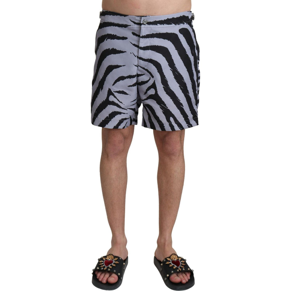 Dolce & Gabbana Gray Zebra Print Beachwear Shorts BIK1096-IT4