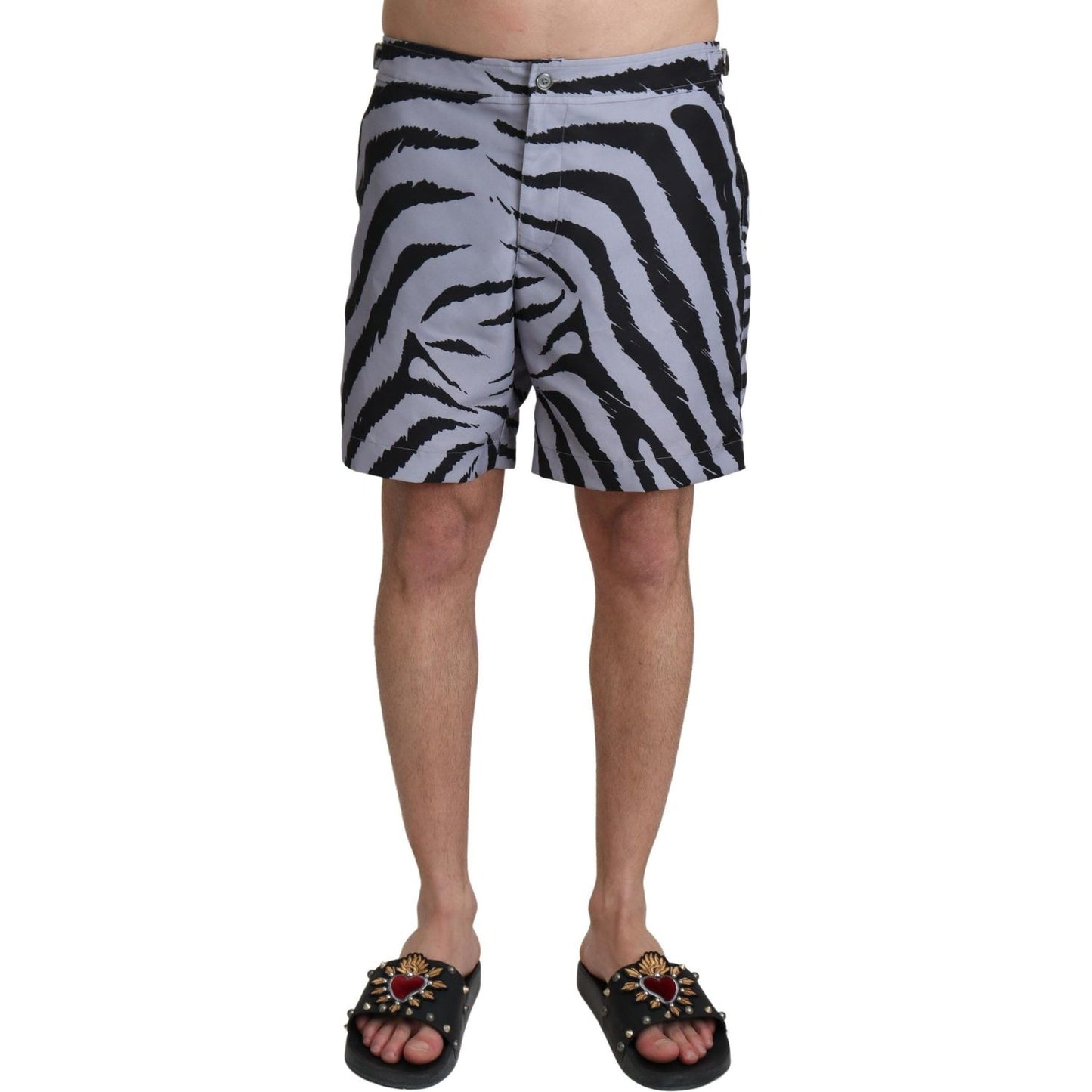 Dolce & Gabbana Gray Zebra Print Beachwear Shorts BIK1096-IT4