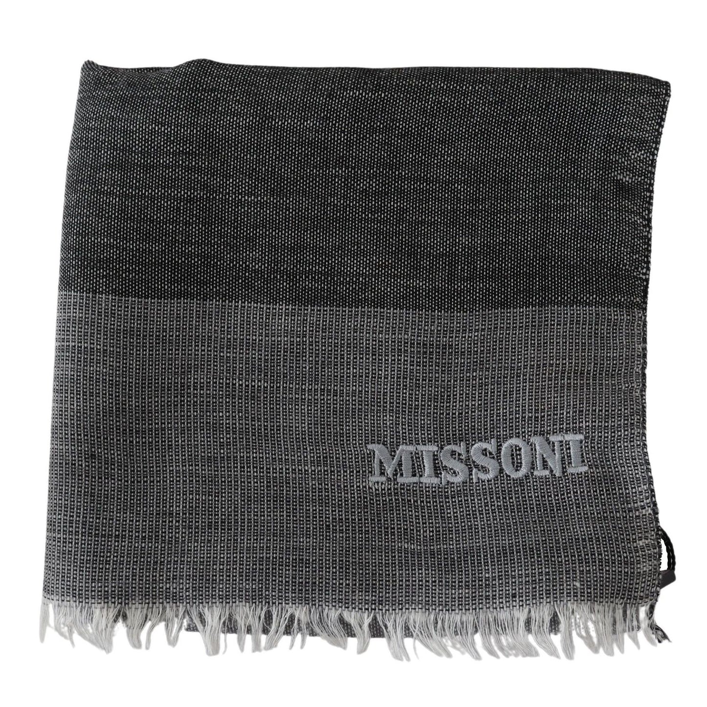 Missoni Gray Striped Wool Unisex Neck Wrap Fringes Scarf