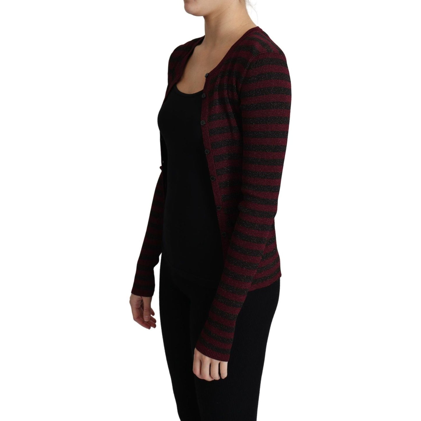 Dolce & Gabbana Black Red Striped Viscose Cardigan Sweater