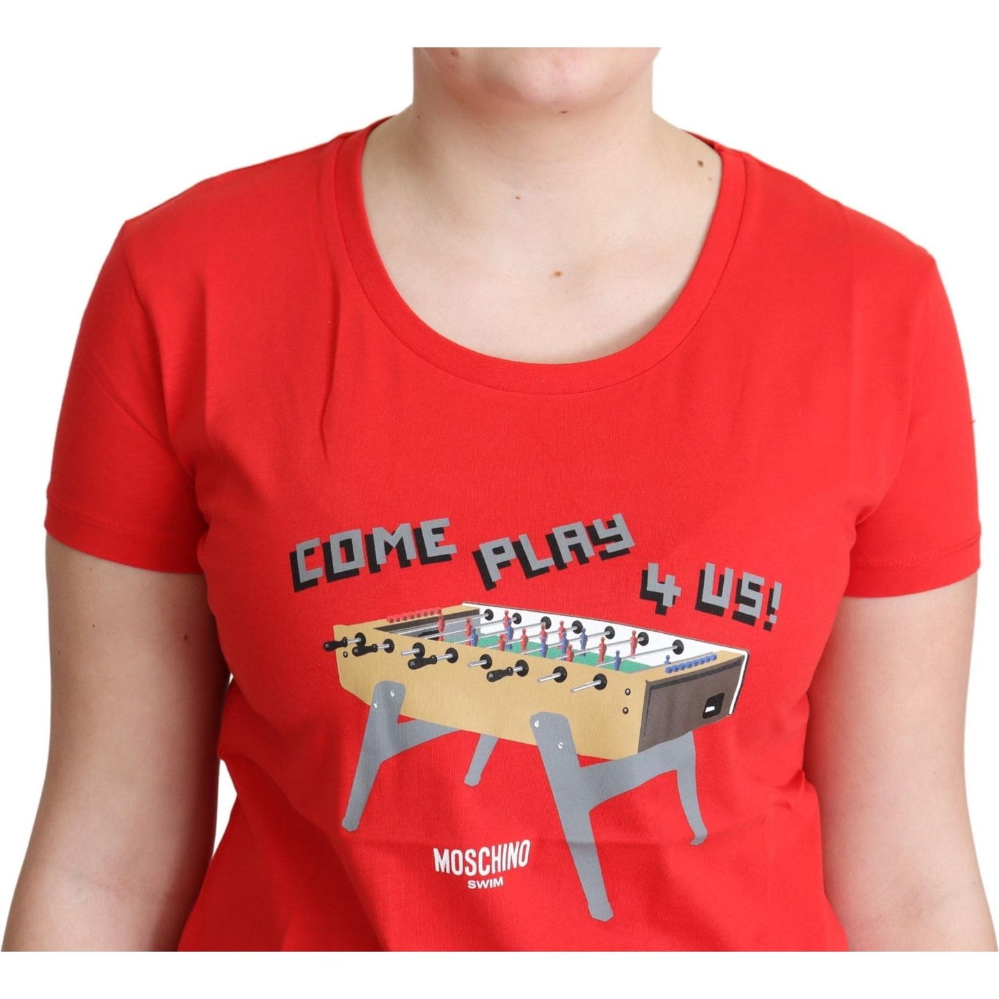 Moschino Red Cotton Come Play 4 Us Print Tops Blouse T-shirt Moschino