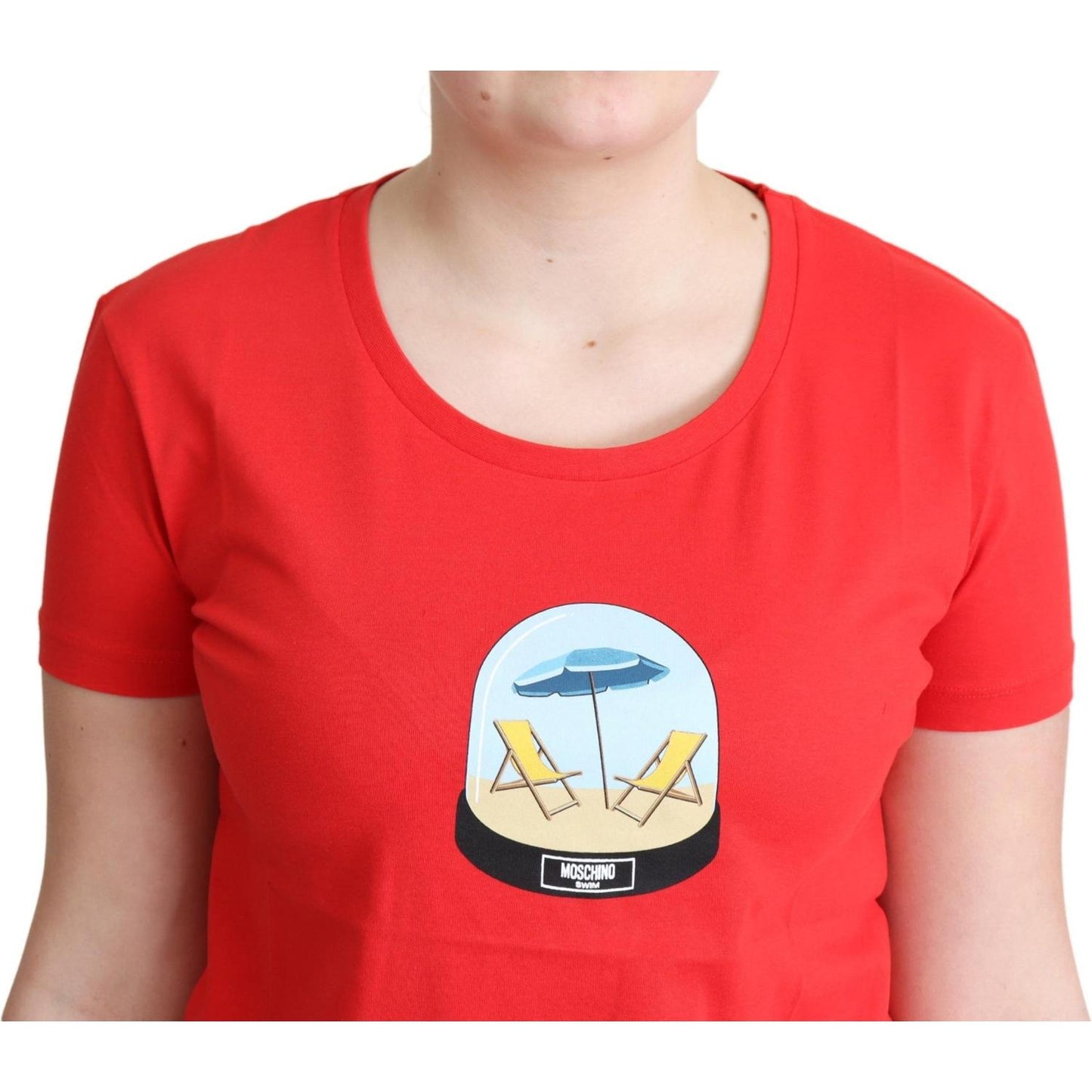 Moschino Red Printed Cotton Short Sleeves Tops Blouse T-shirt Moschino