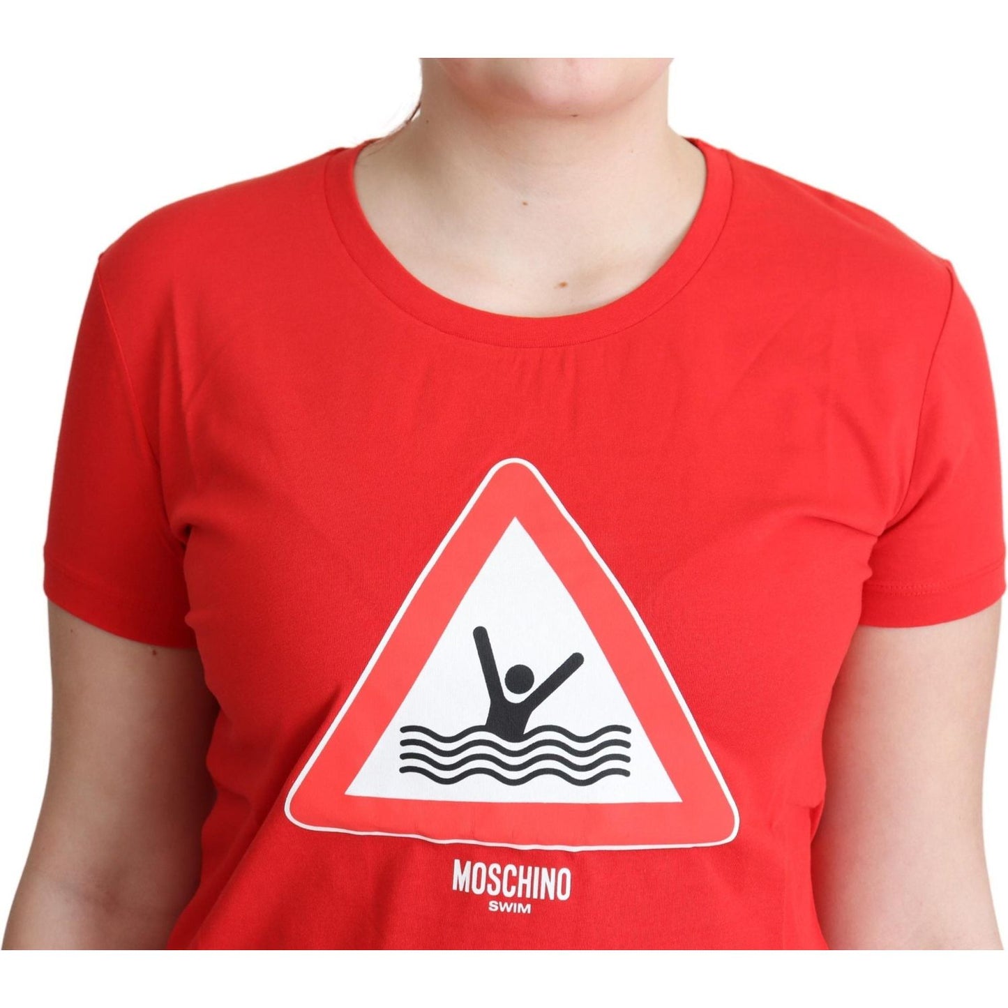 Moschino Red Cotton Swim Graphic Triangle Print T-shirt Moschino