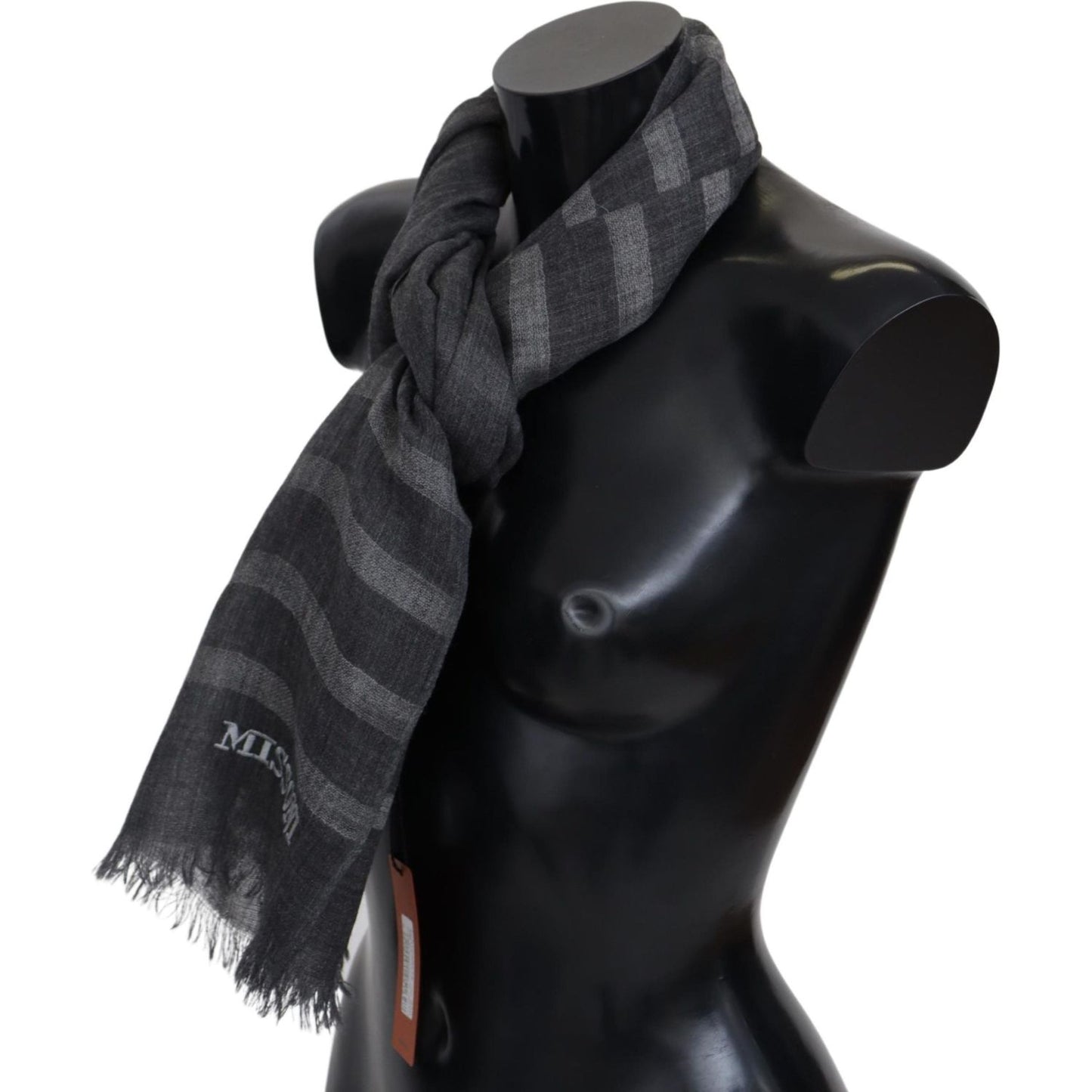 Missoni Gray Striped Wool Unisex Neck Wrap Fringes Scarf MS2129BG