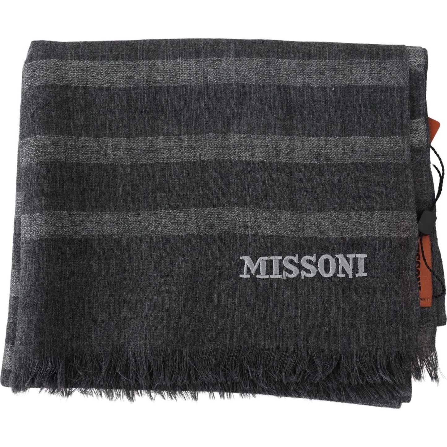 Missoni Gray Striped Wool Unisex Neck Wrap Fringes Scarf MS2129BG