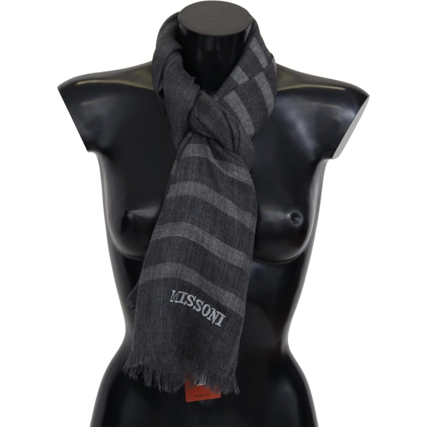 Missoni Gray Striped Wool Unisex Neck Wrap Fringes Scarf MS2129BG