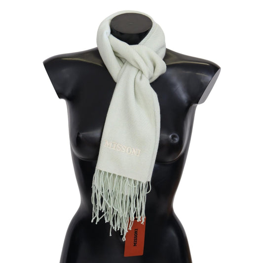 Missoni Light Green Pattern Cashmere Unisex Wrap Fringes Scarf
