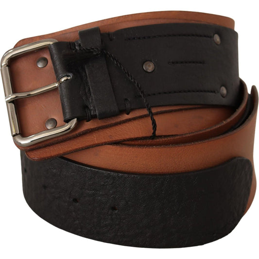 Costume National Black Brown Leather Silver Buckle WOMAN BELTS