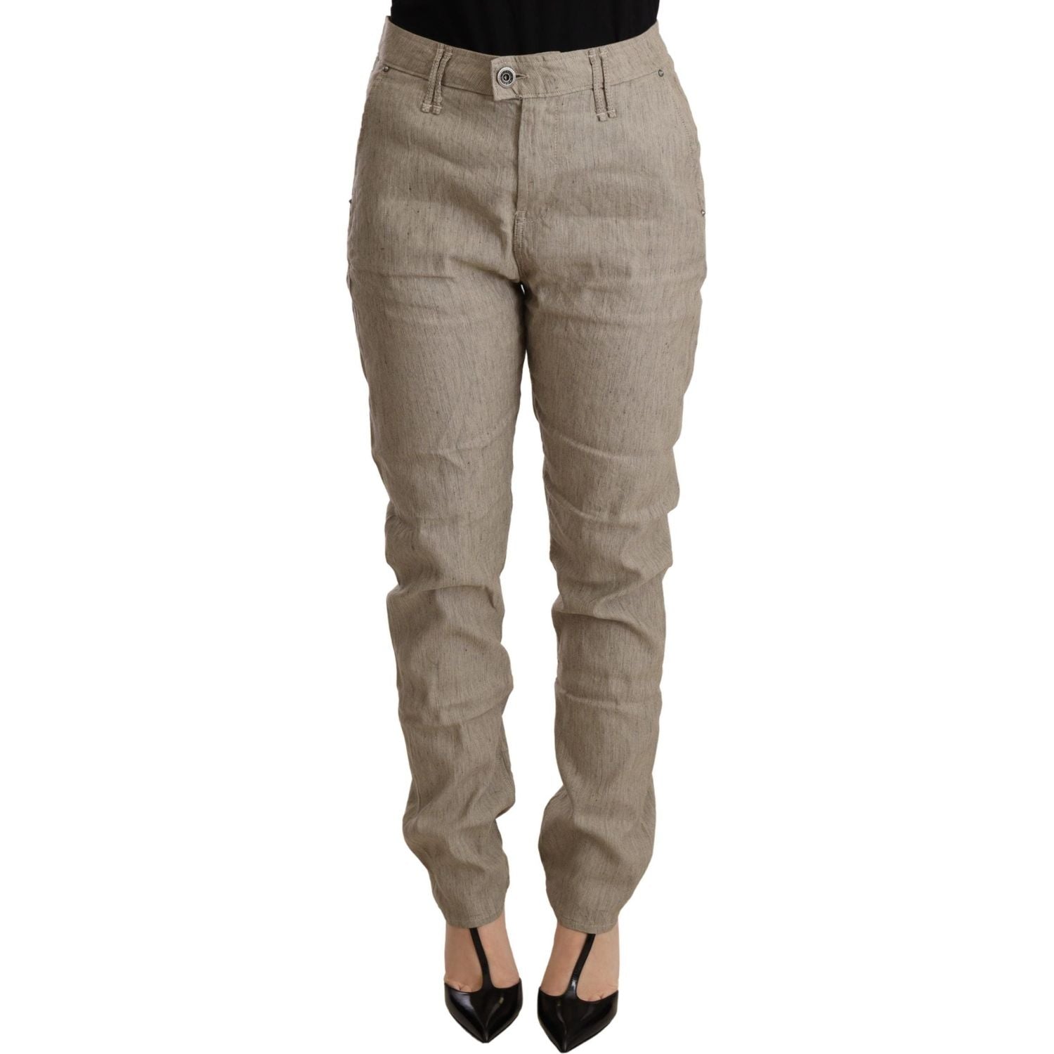 CYCLE Beige Mid Waist Casual Baggy Stretch Trouser