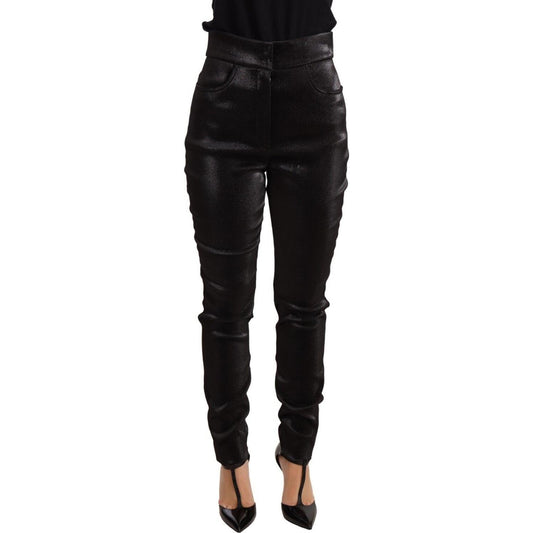 Dolce & Gabbana Black Silver Lurex Thread Cotton Stretch Pants Jeans & Pants