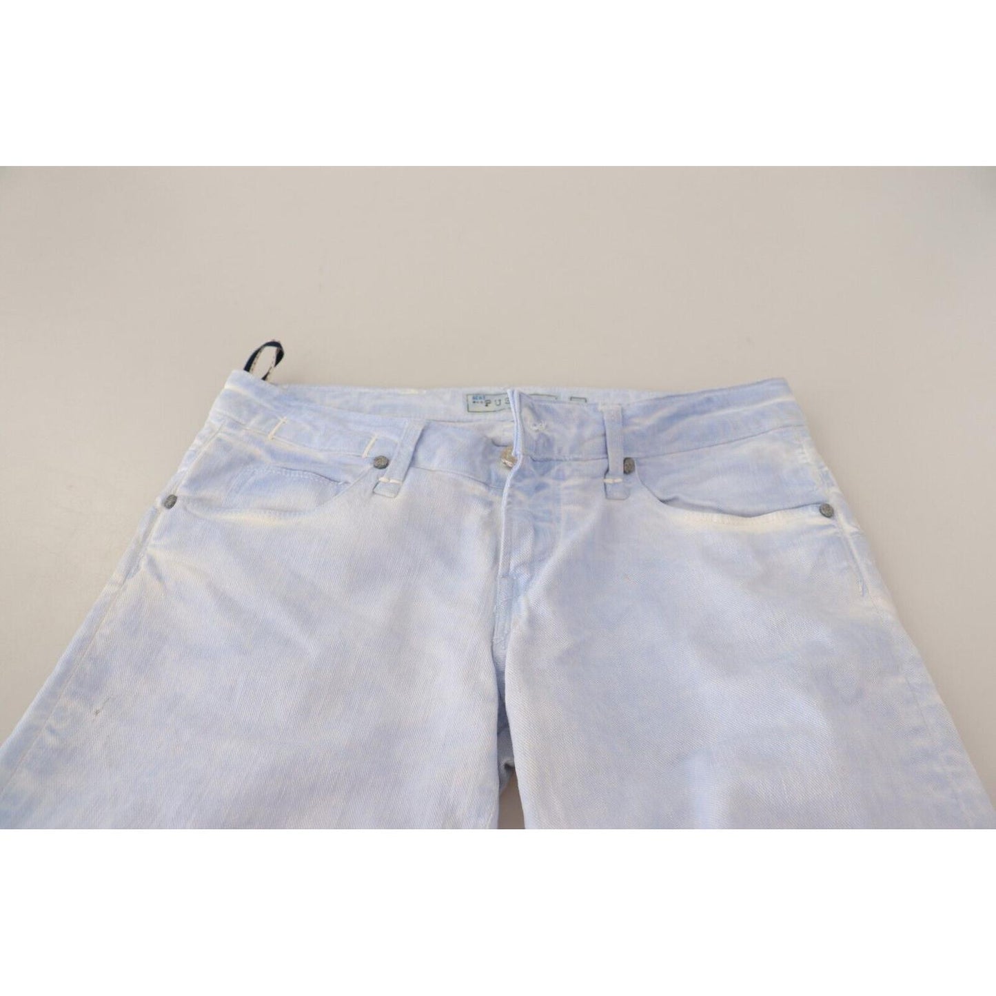 Acht Light Blue Cotton Folded Hem Denim Skinny Women Trouser Jeans Acht