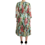 Dolce & Gabbana Elegant Floral Green Midi Silk Dress WOMAN DRESSES Dolce & Gabbana Rosy Brown