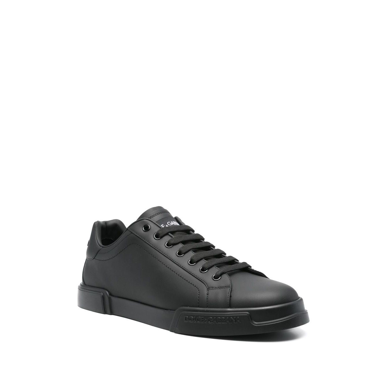 Dolce & Gabbana Sneakers Black with lace-up fastening, round toe, flat rubber sole made from Portofino leather.