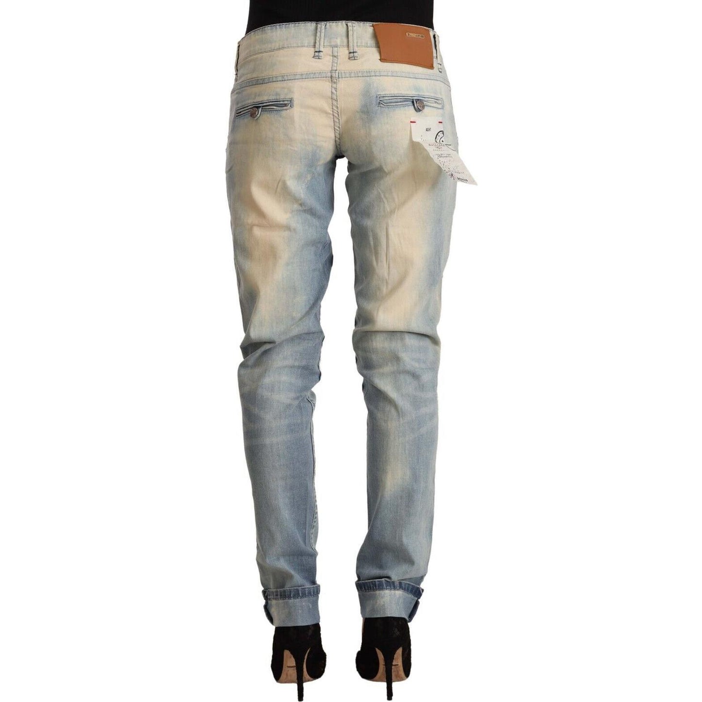 Acht Light Blue Washed Cotton Low Waist Skinny Denim Jeans Acht