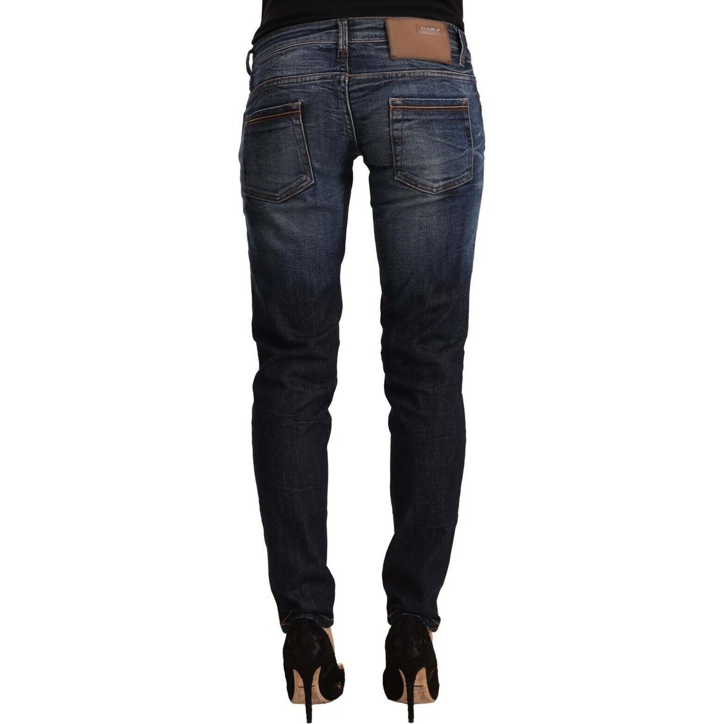 Acht Blue Washed Cotton Low Waist Skinny Denim Jeans