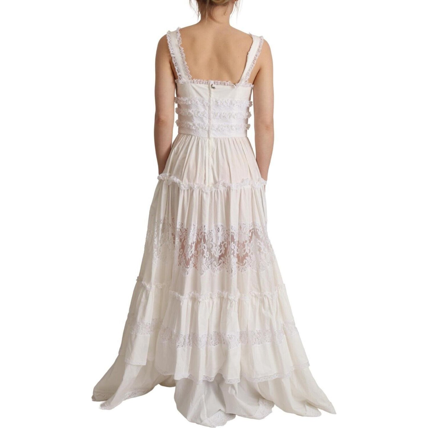 Dolce & Gabbana White Cotton Tiered Long Maxi A-line Dress DR28641 - 40