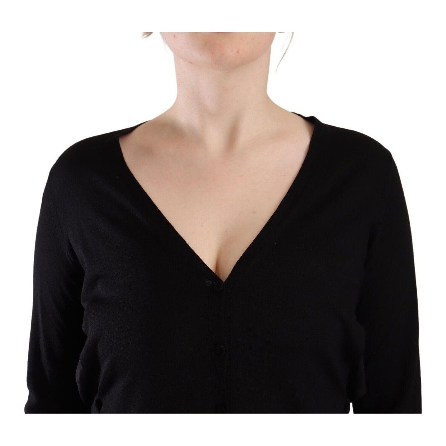 Dolce & Gabbana Black Wool V-neck Long Sleeves Pullover Top