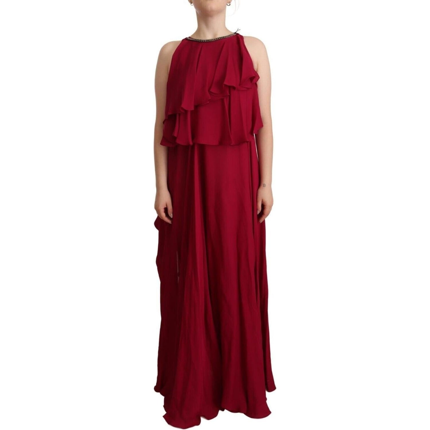 PLEIN SUD Orchid Silk Sleeveless Long Maxi Ruffle Shift Dress