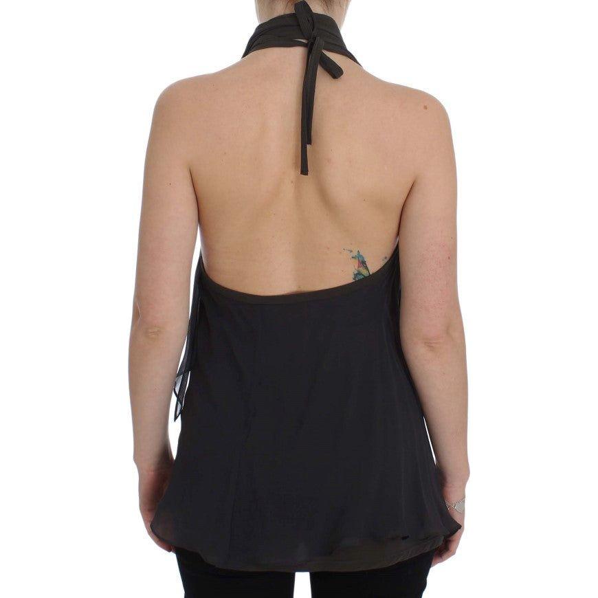 CORA GROPPO Gray Blue Stretch Blouse Top