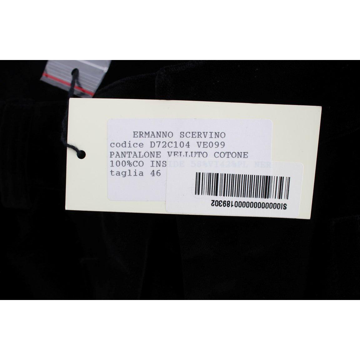 Ermanno Scervino Black Velvet Cotton Straight Legs Pants Jeans & Pants