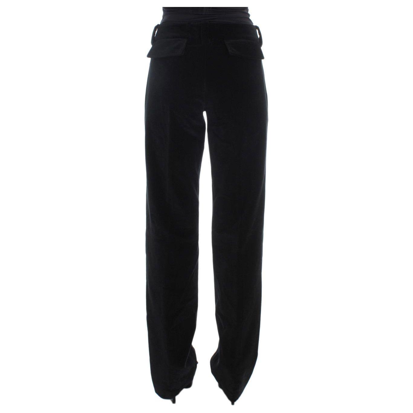 Ermanno Scervino Black Velvet Cotton Straight Legs Pants Jeans & Pants